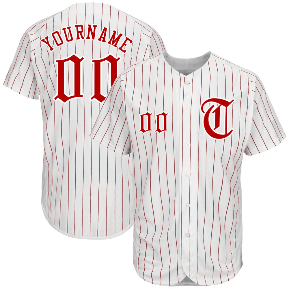 Custom White Red Pinstripe Red-White Authentic Baseball Jersey baseball jersey product view 1
