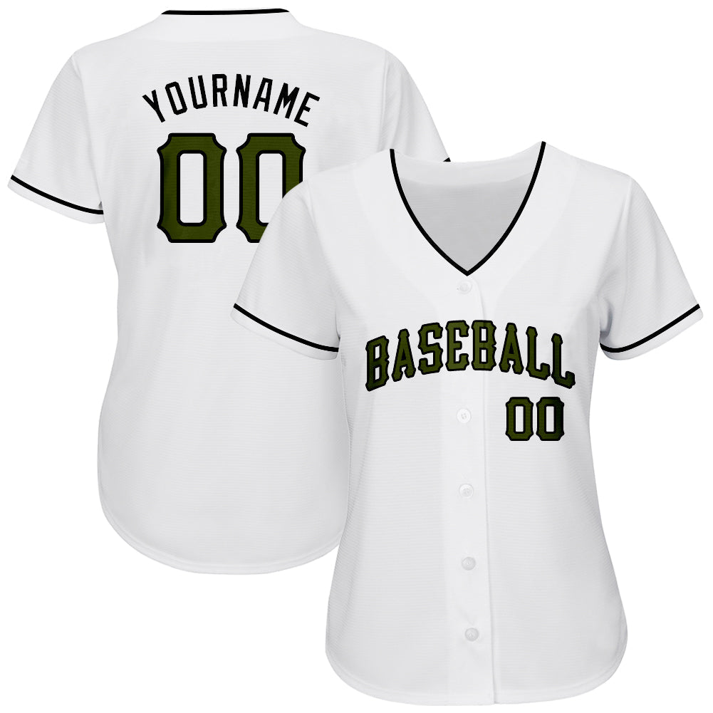 Custom White Olive-Black Authentic Memorial Day Baseball Jersey baseball jersey product view 2