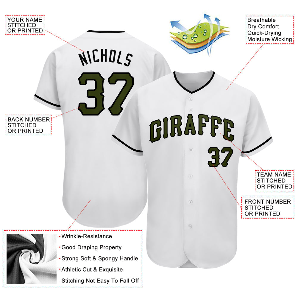 Custom White Olive-Black Authentic Memorial Day Baseball Jersey baseball jersey product view 3