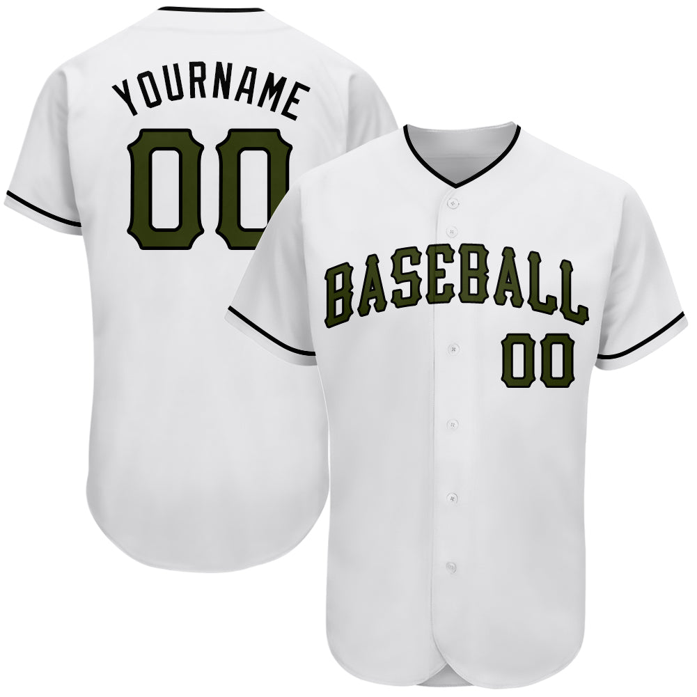Custom White Olive-Black Authentic Memorial Day Baseball Jersey baseball jersey product view 1