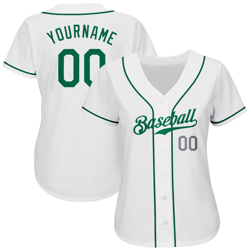 Custom White Kelly Green-Light Gray Authentic Baseball Jersey baseball jersey product view 3