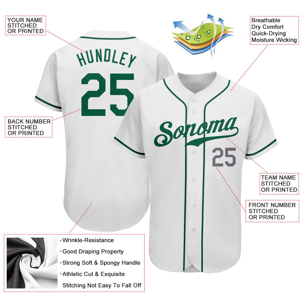 Custom White Kelly Green-Light Gray Authentic Baseball Jersey baseball jersey product view 4