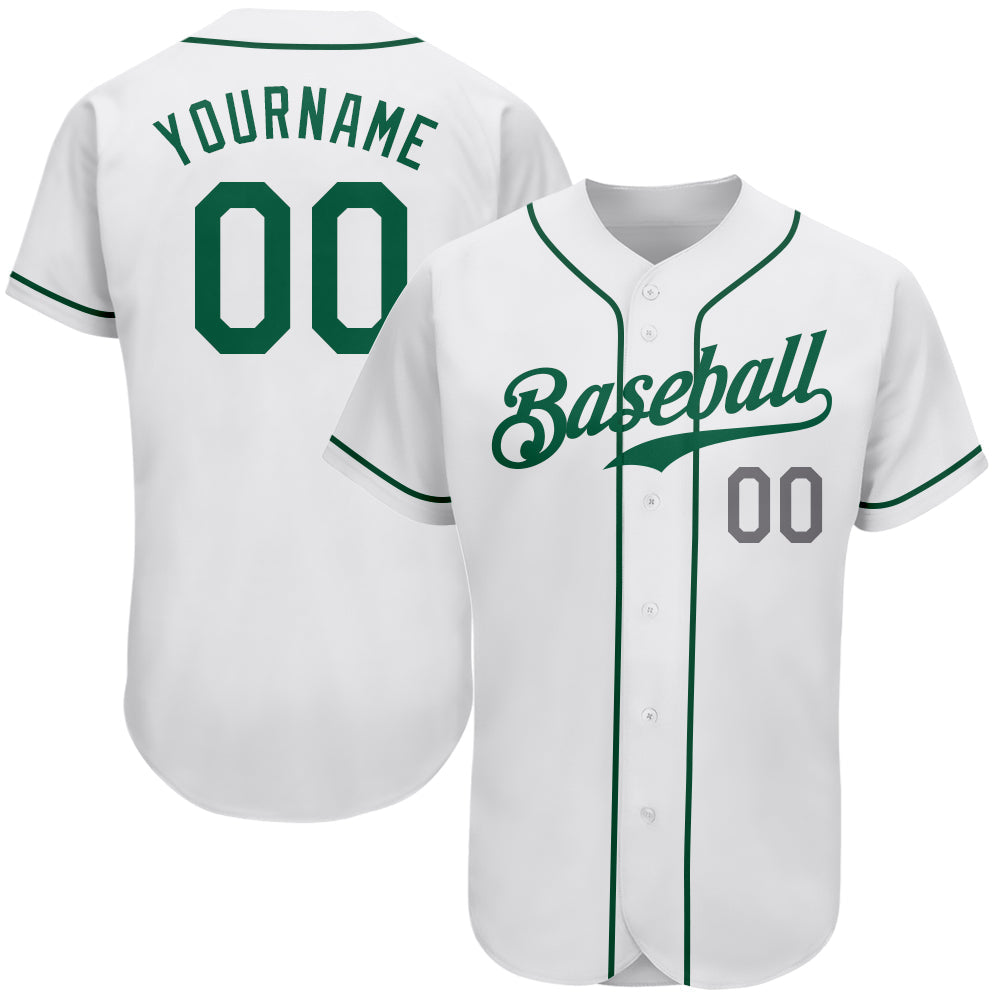 Custom White Kelly Green-Light Gray Authentic Baseball Jersey baseball jersey product view 1