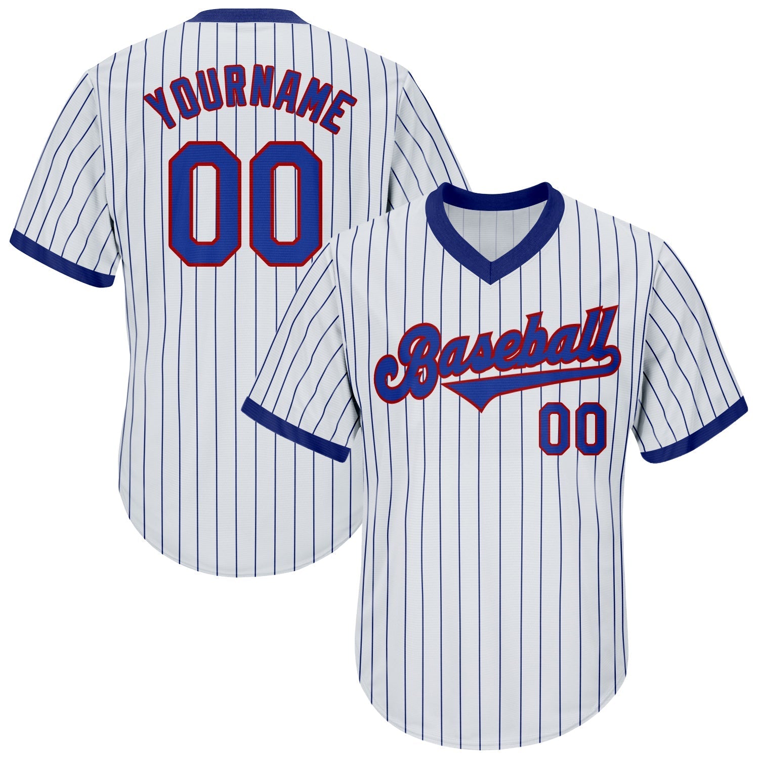 Custom White Royal Pinstripe Royal-Red Authentic Throwback Rib-Knit Baseball Jersey Shirt baseball jersey product view 1