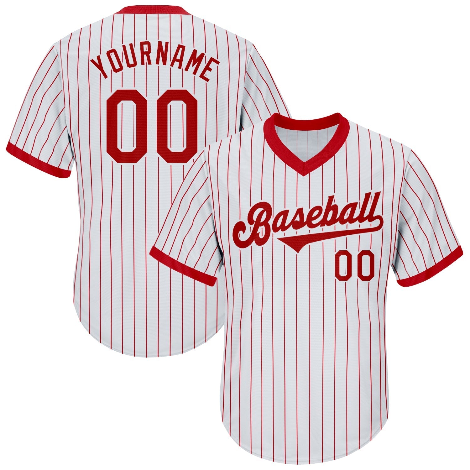 Custom White Red Pinstripe Red-White Authentic Throwback Rib-Knit Baseball Jersey Shirt baseball jersey product view 1