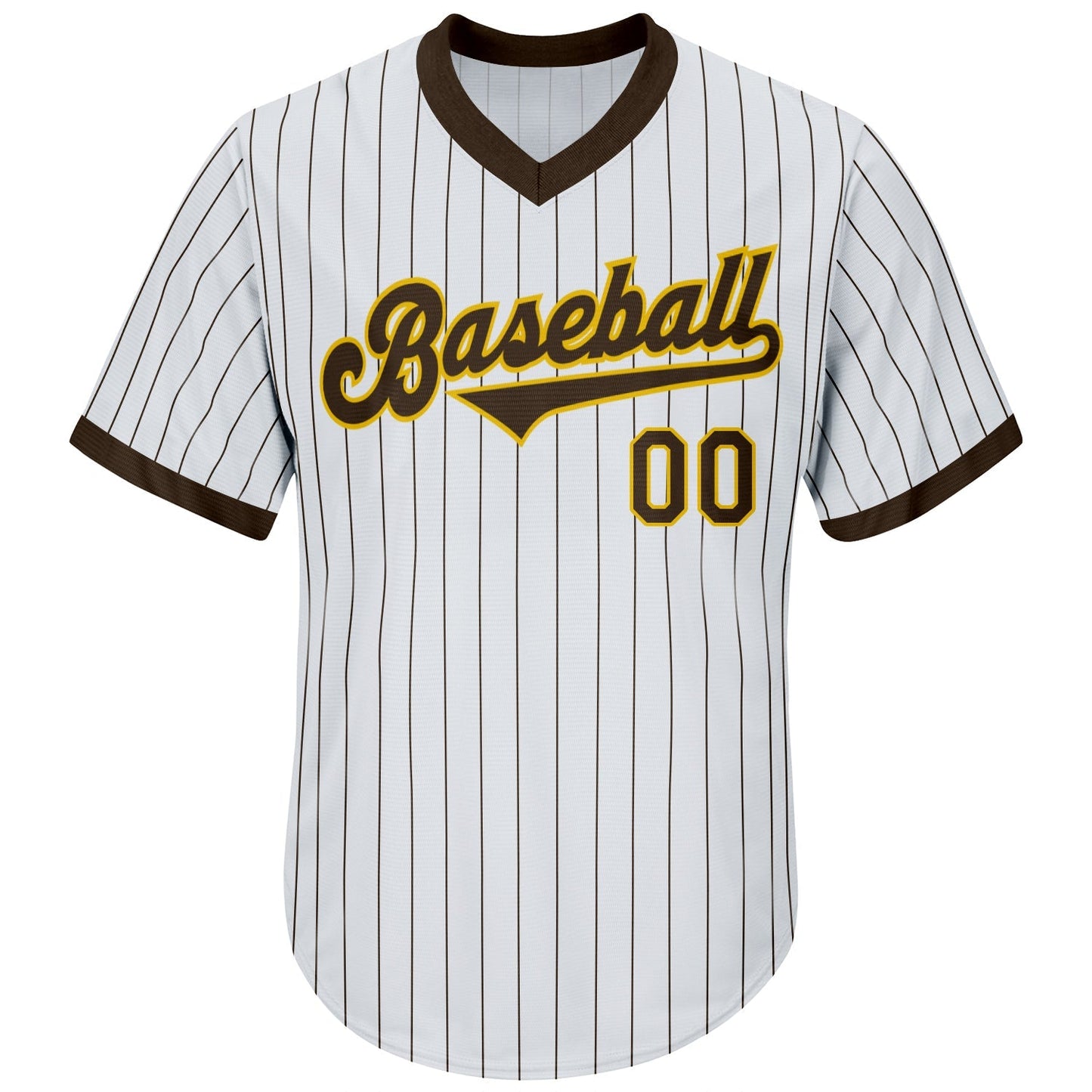 Custom White Brown Pinstripe Brown-Gold Authentic Throwback Rib-Knit Baseball Jersey Shirt baseball jersey product view 2