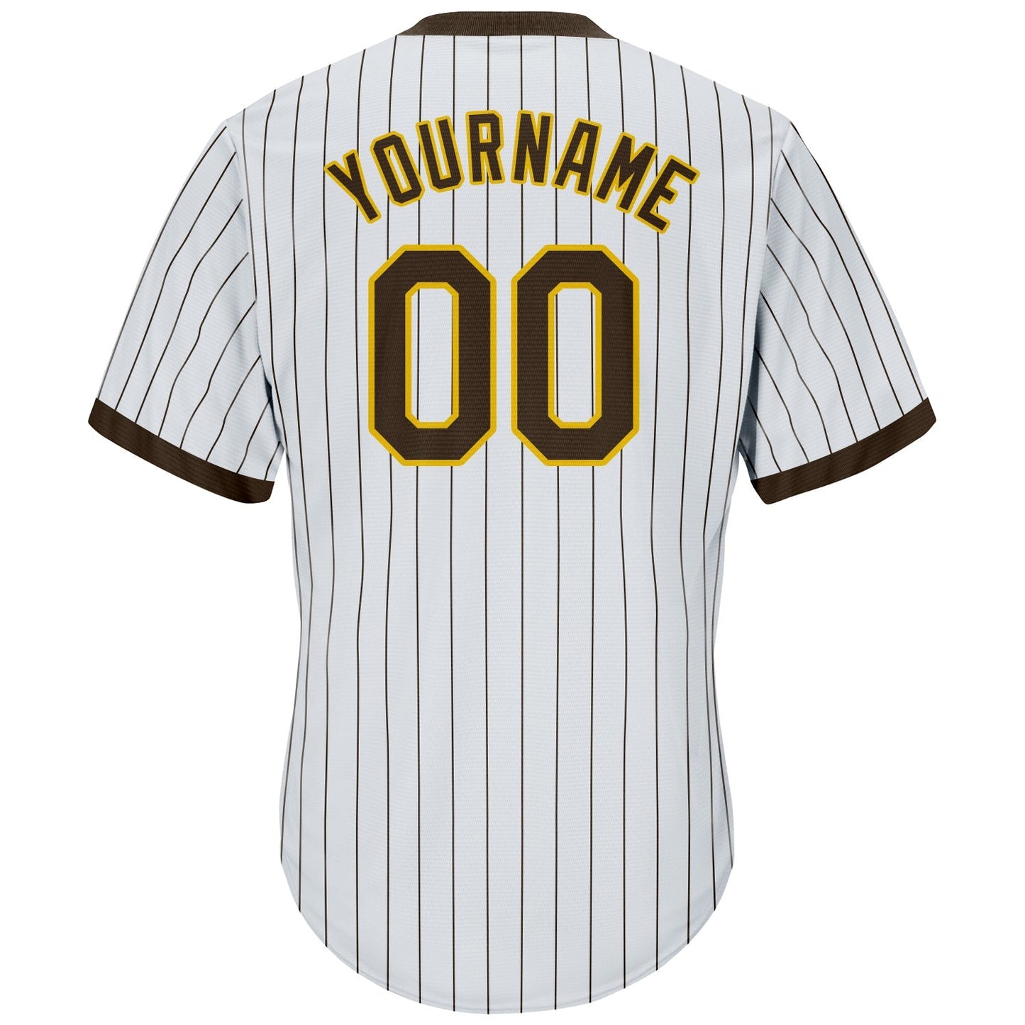 Custom White Brown Pinstripe Brown-Gold Authentic Throwback Rib-Knit Baseball Jersey Shirt baseball jersey product view 3