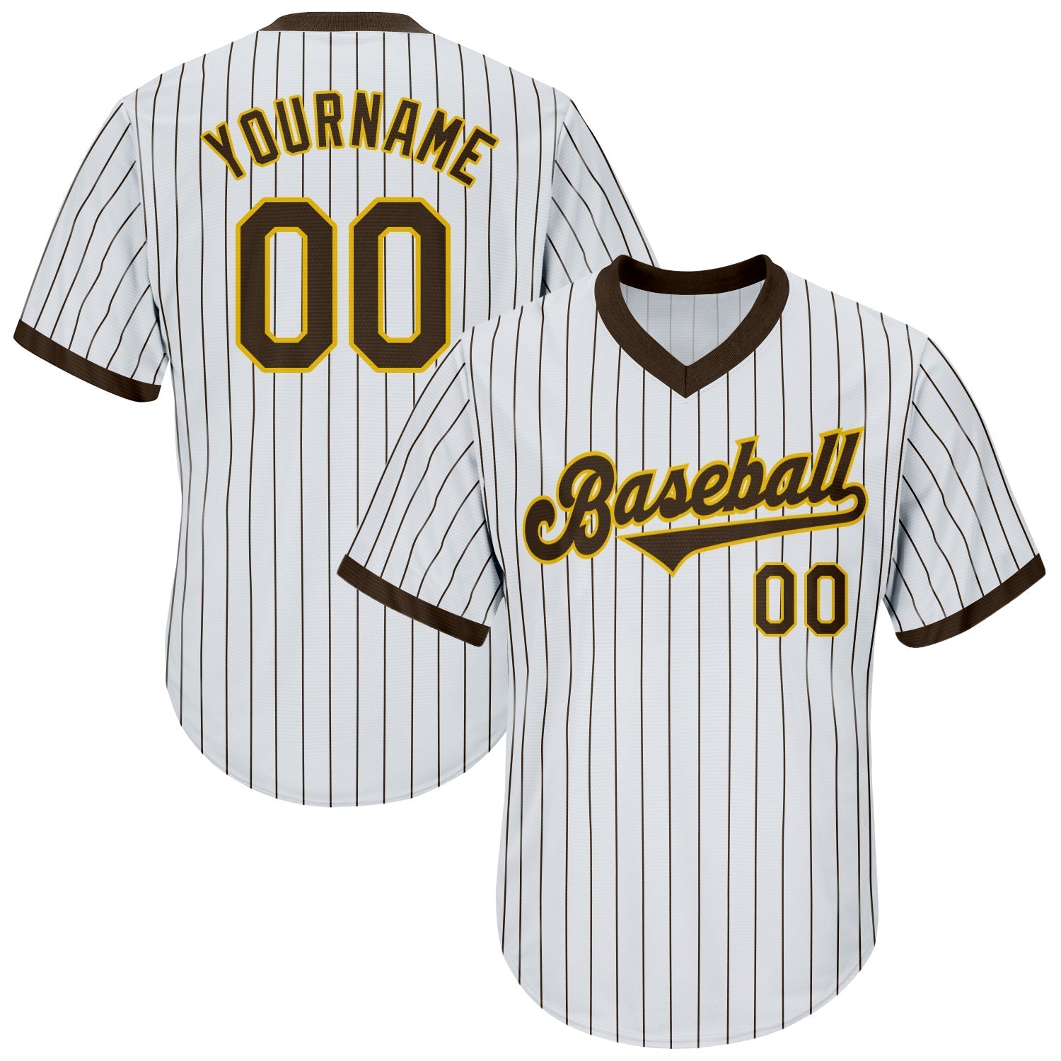 Custom White Brown Pinstripe Brown-Gold Authentic Throwback Rib-Knit Baseball Jersey Shirt baseball jersey product view 1