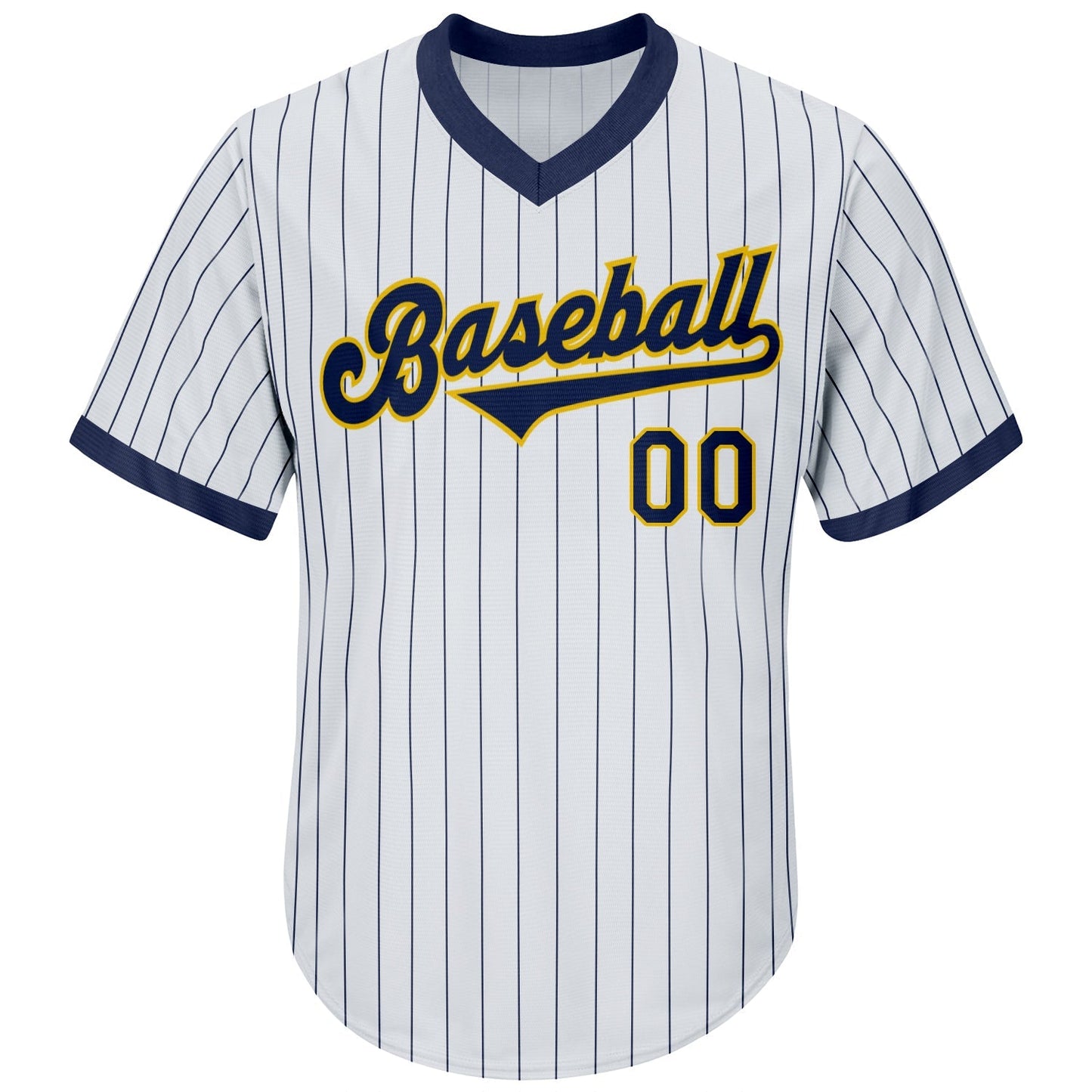 Custom White Navy Pinstripe Navy-Gold Authentic Throwback Rib-Knit Baseball Jersey Shirt baseball jersey product view 2