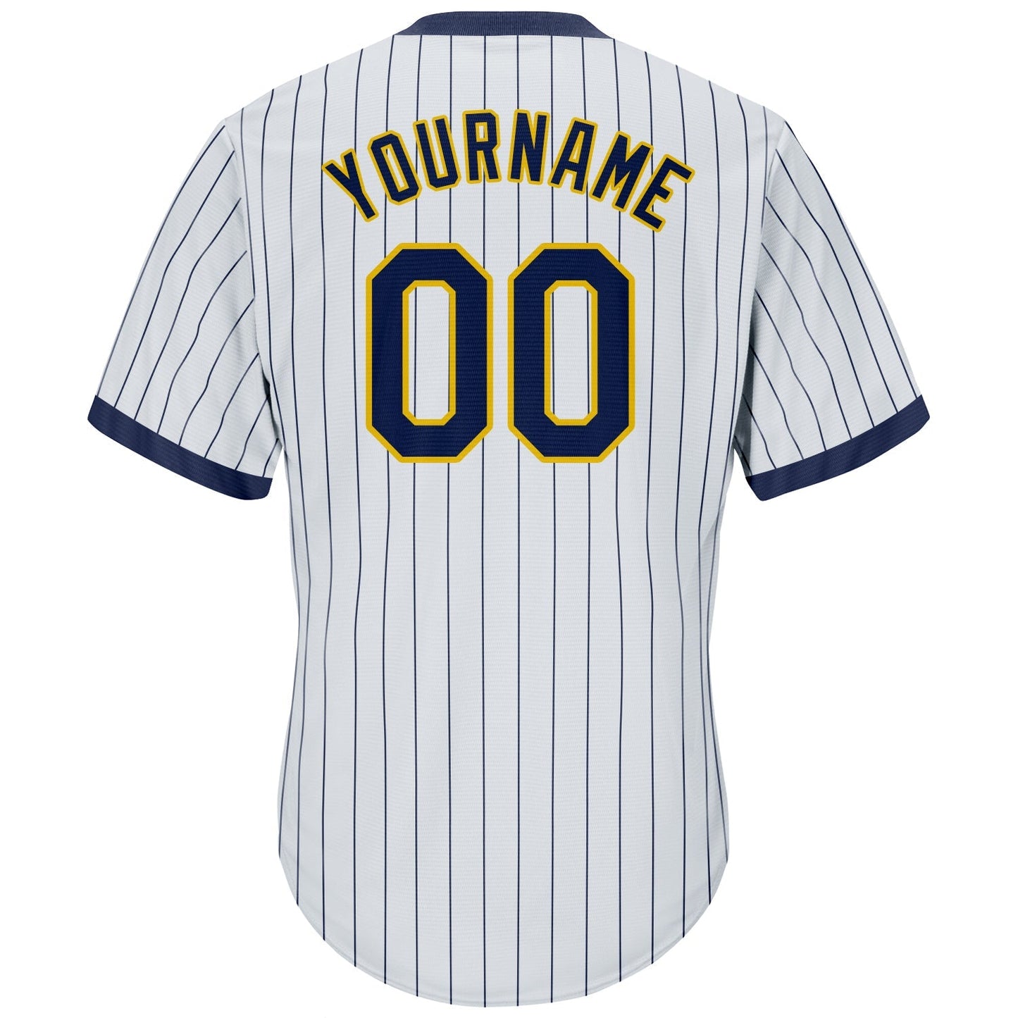 Custom White Navy Pinstripe Navy-Gold Authentic Throwback Rib-Knit Baseball Jersey Shirt baseball jersey product view 3