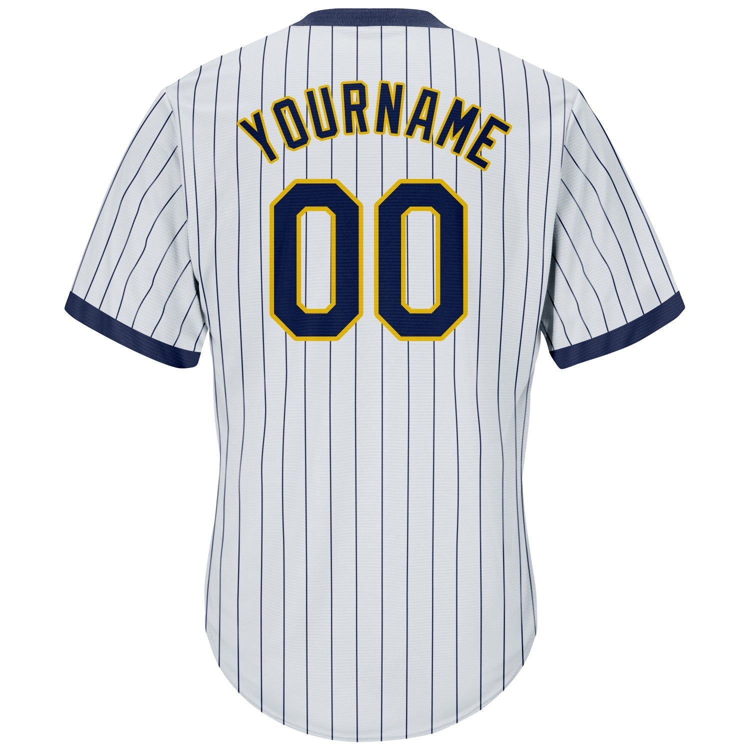 Custom White Navy Pinstripe Navy-Gold Authentic Throwback Rib-Knit Baseball Jersey Shirt baseball jersey product view 3