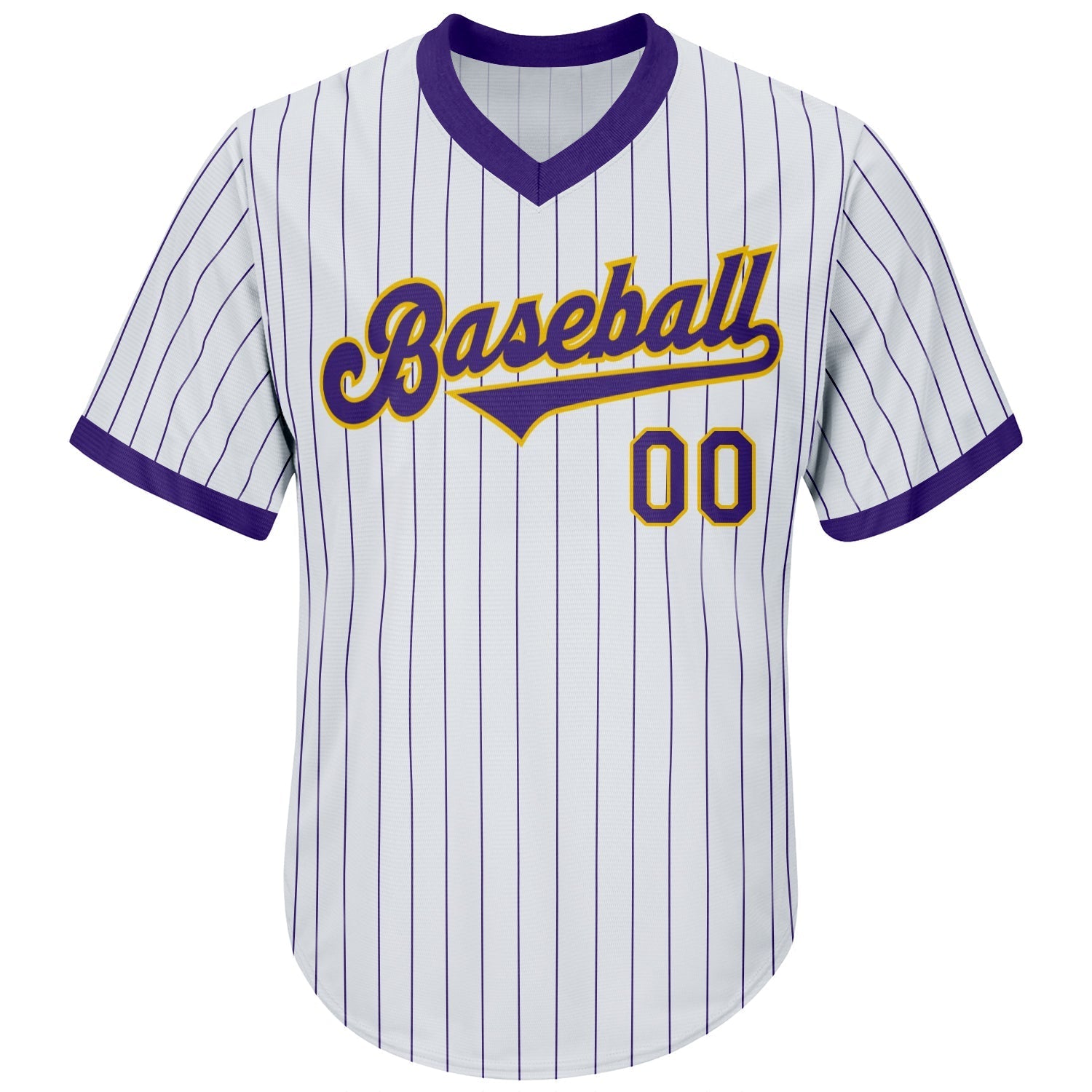 Custom White Purple Pinstripe Purple-Gold Authentic Throwback Rib-Knit Baseball Jersey Shirt baseball jersey product view 2