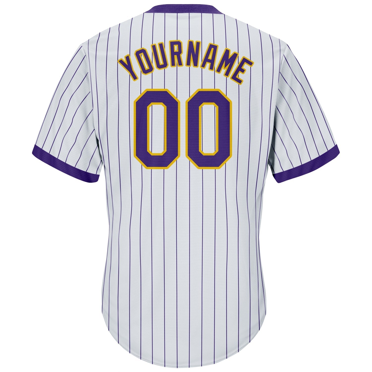 Custom White Purple Pinstripe Purple-Gold Authentic Throwback Rib-Knit Baseball Jersey Shirt baseball jersey product view 3