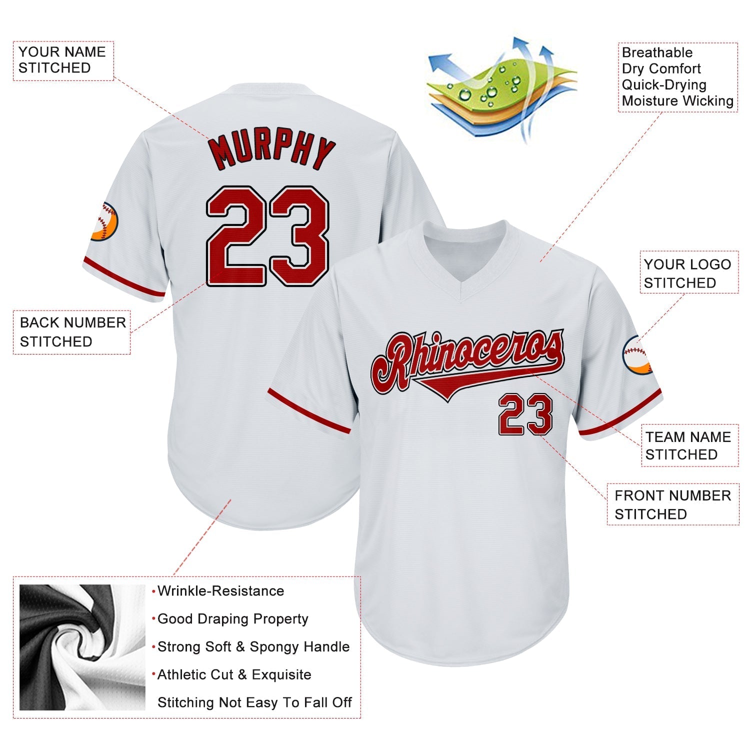 Custom White Red-Black Authentic Throwback Rib-Knit Baseball Jersey Shirt baseball jersey product view 4