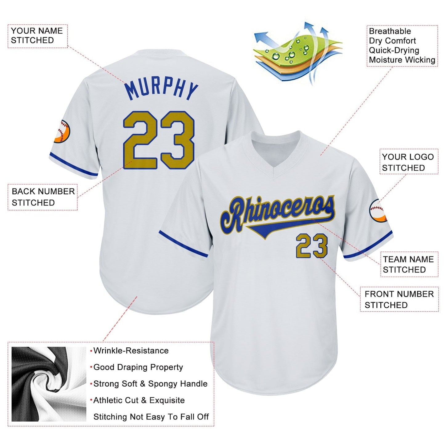 Custom White Old Gold-Royal Authentic Throwback Rib-Knit Baseball Jersey Shirt baseball jersey product view 4