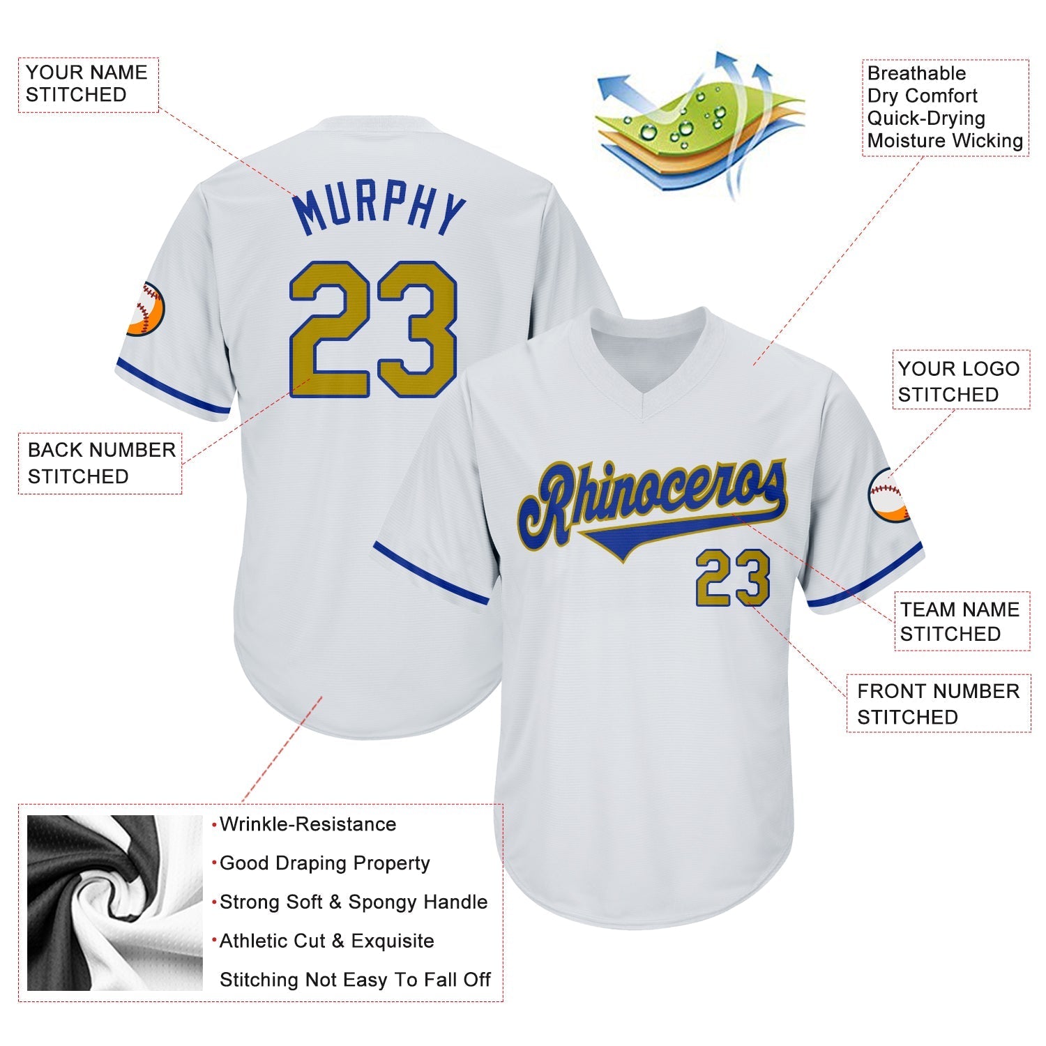Custom White Old Gold-Royal Authentic Throwback Rib-Knit Baseball Jersey Shirt baseball jersey product view 4