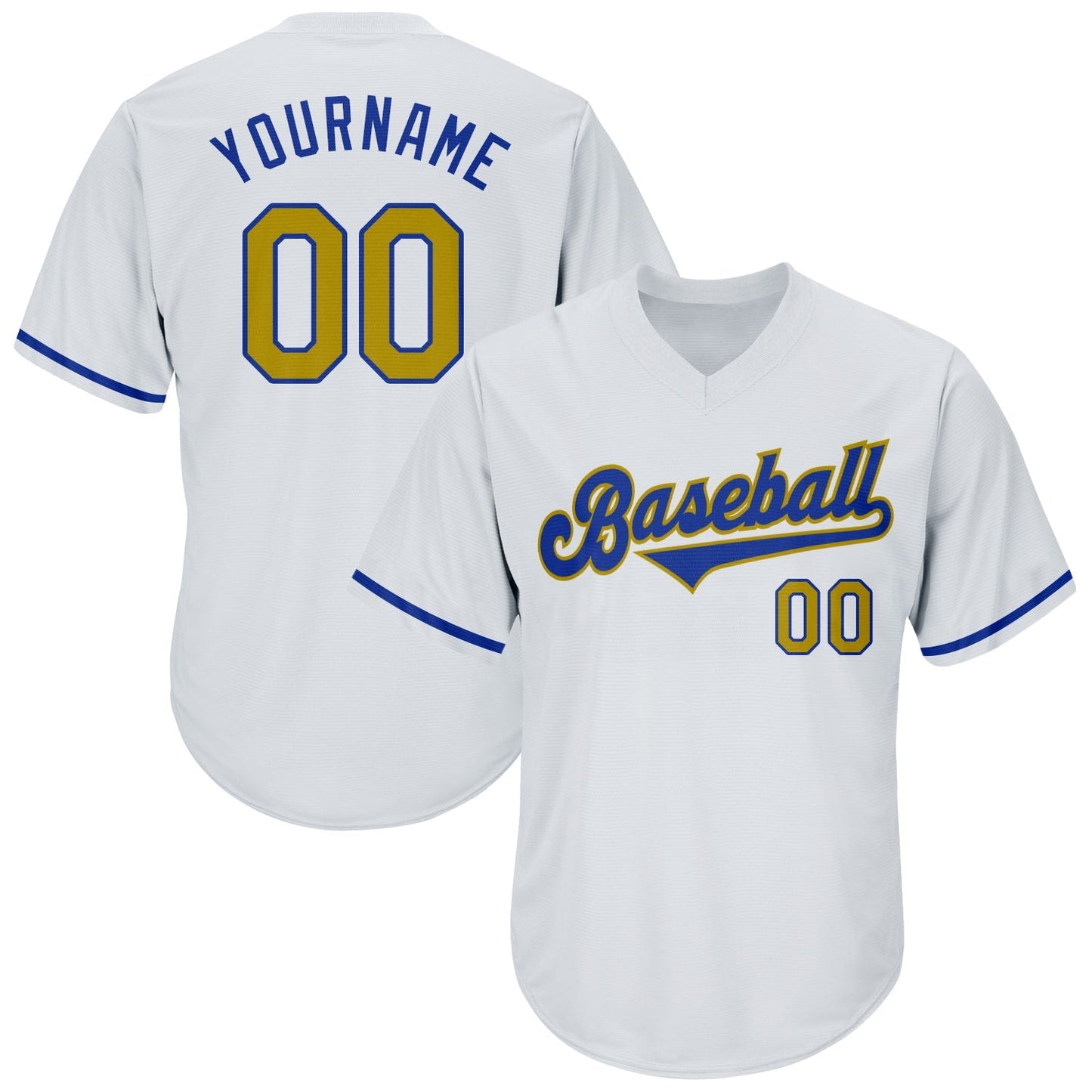 Custom White Old Gold-Royal Authentic Throwback Rib-Knit Baseball Jersey Shirt baseball jersey product view 1