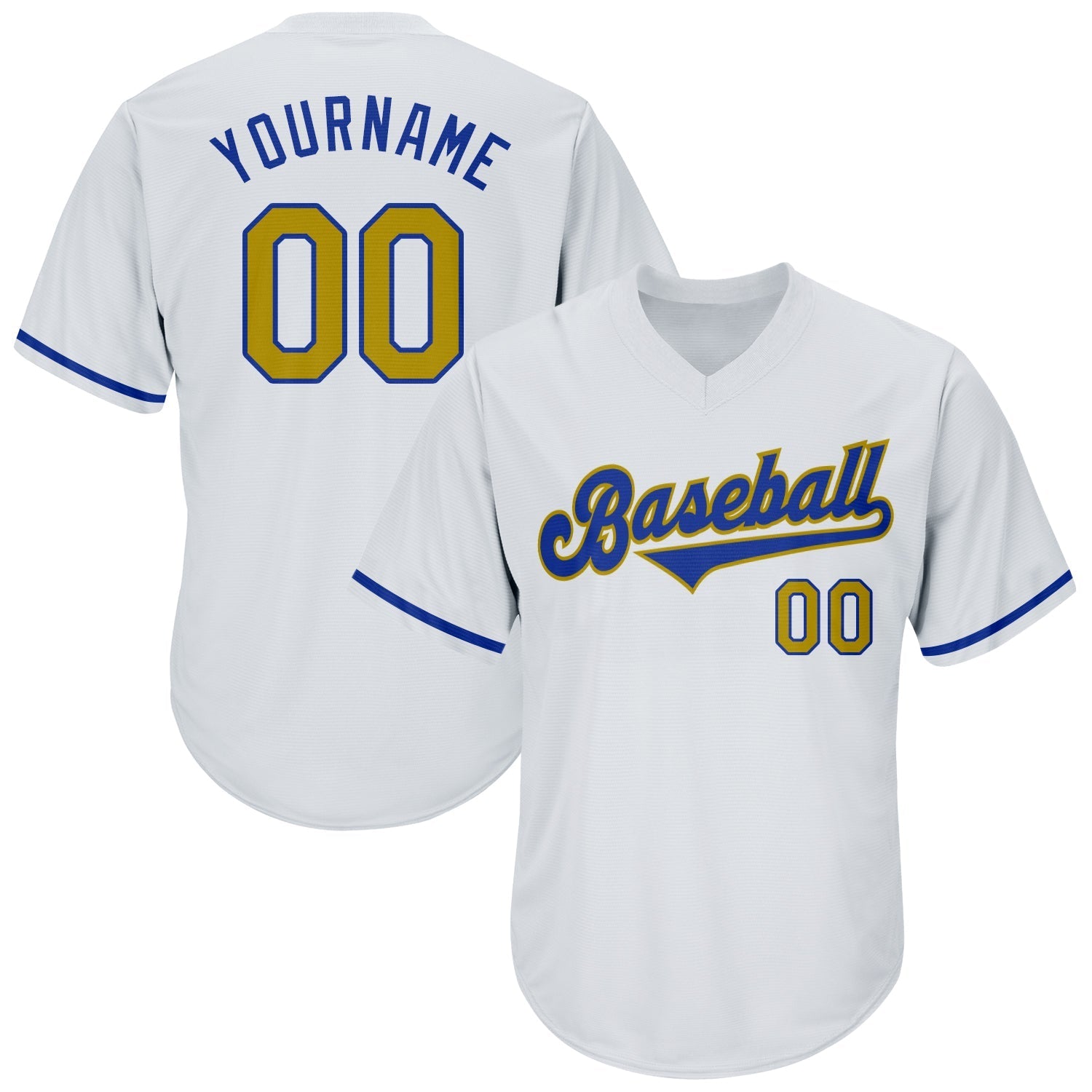 Custom White Old Gold-Royal Authentic Throwback Rib-Knit Baseball Jersey Shirt baseball jersey product view 1
