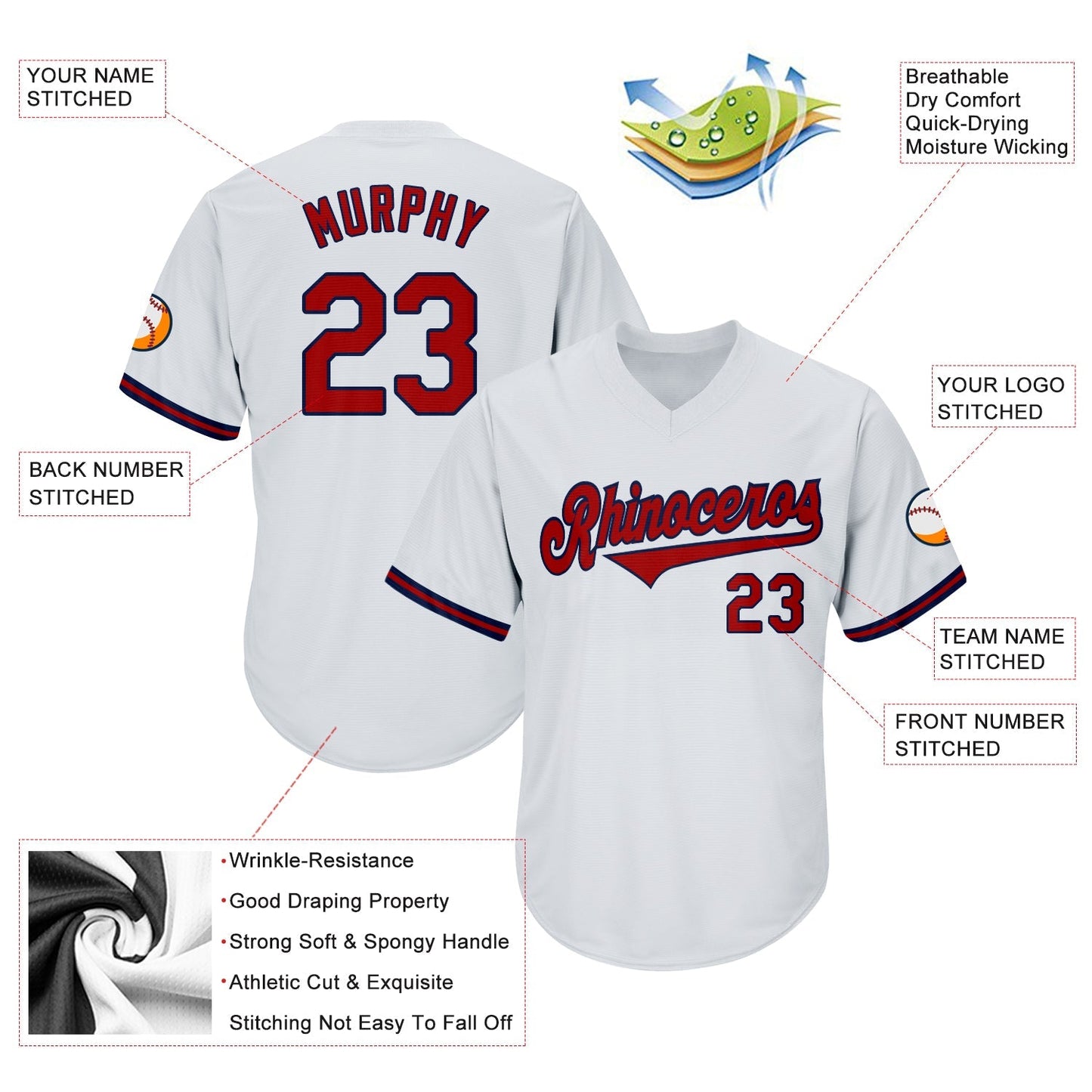 Custom White Red-Navy Authentic Throwback Rib-Knit Baseball Jersey Shirt baseball jersey product view 4