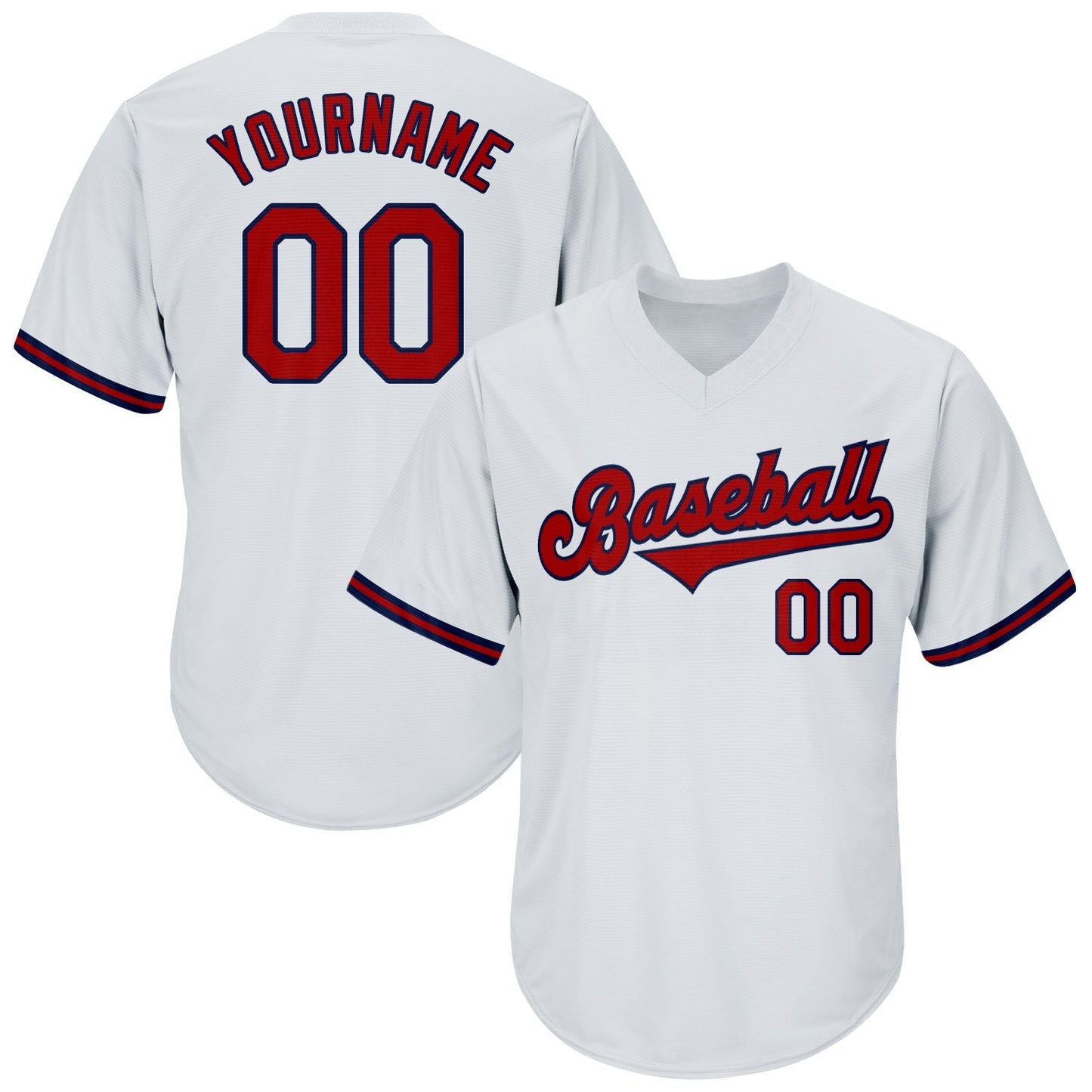 Custom White Red-Navy Authentic Throwback Rib-Knit Baseball Jersey Shirt baseball jersey product view 1