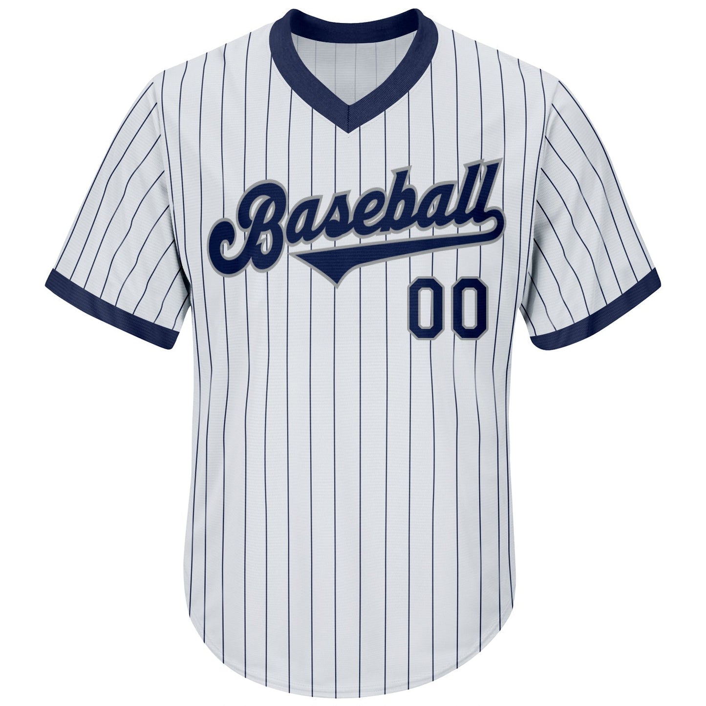 Custom White Navy Pinstripe Navy-Gray Authentic Throwback Rib-Knit Baseball Jersey Shirt baseball jersey product view 2