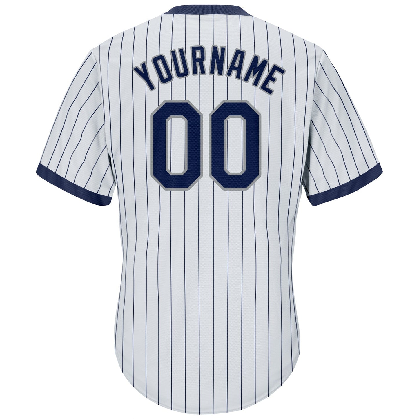 Custom White Navy Pinstripe Navy-Gray Authentic Throwback Rib-Knit Baseball Jersey Shirt baseball jersey product view 3
