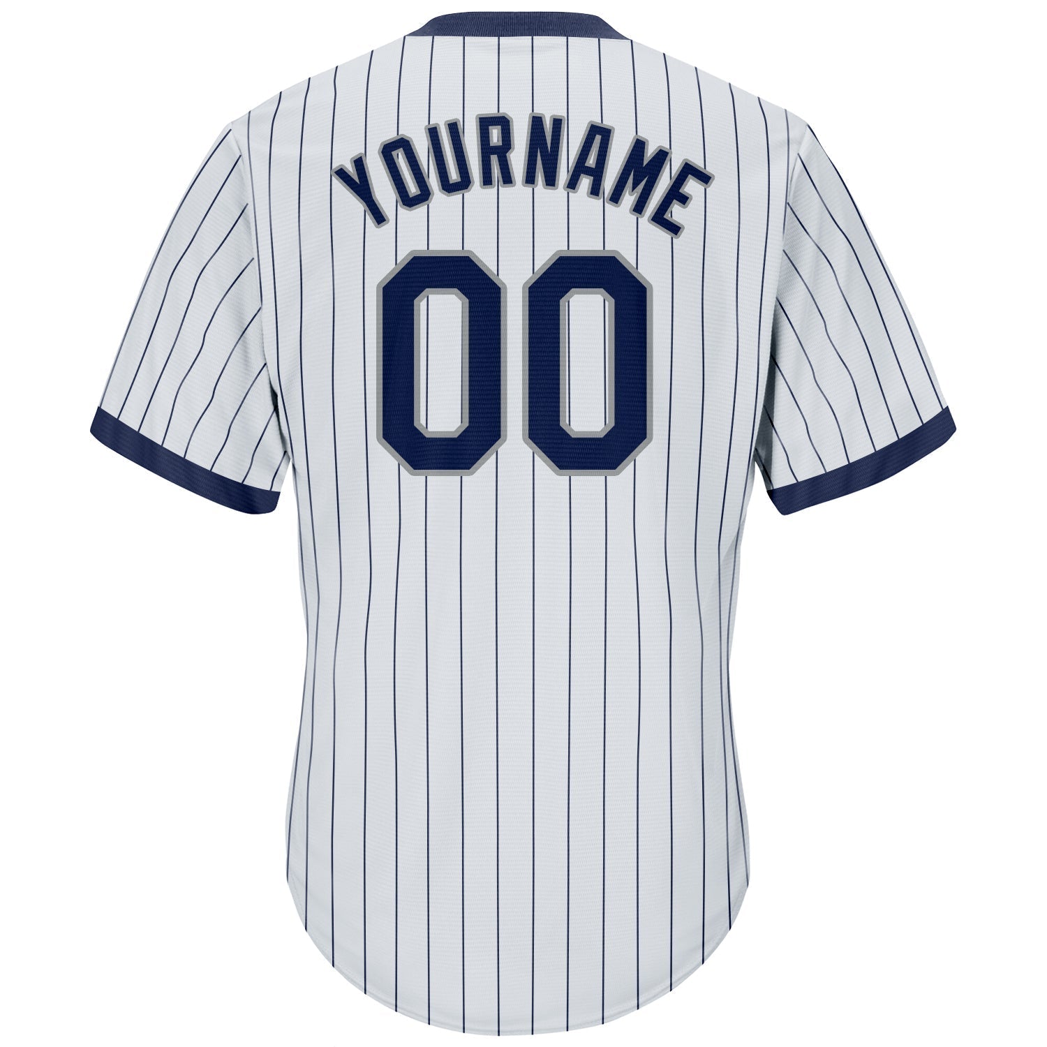 Custom White Navy Pinstripe Navy-Gray Authentic Throwback Rib-Knit Baseball Jersey Shirt baseball jersey product view 3