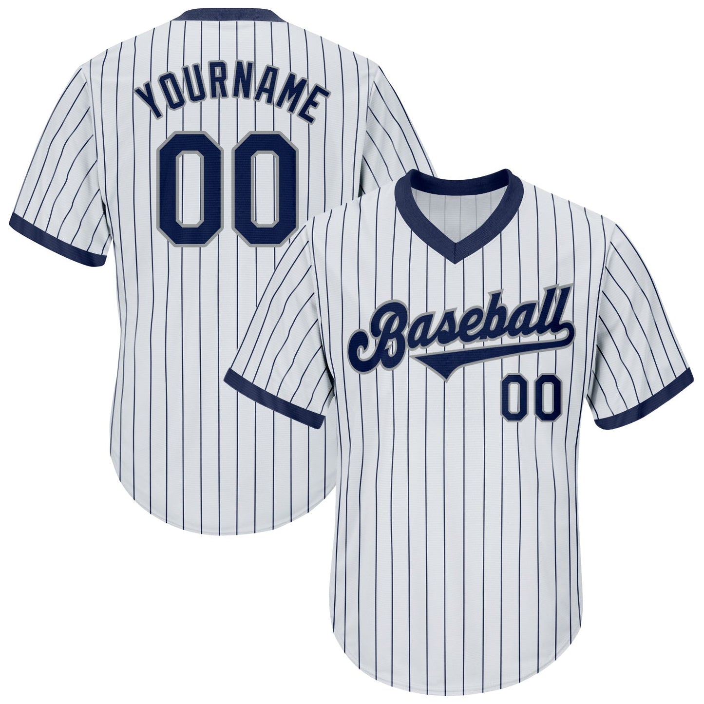 Custom White Navy Pinstripe Navy-Gray Authentic Throwback Rib-Knit Baseball Jersey Shirt baseball jersey product view 1