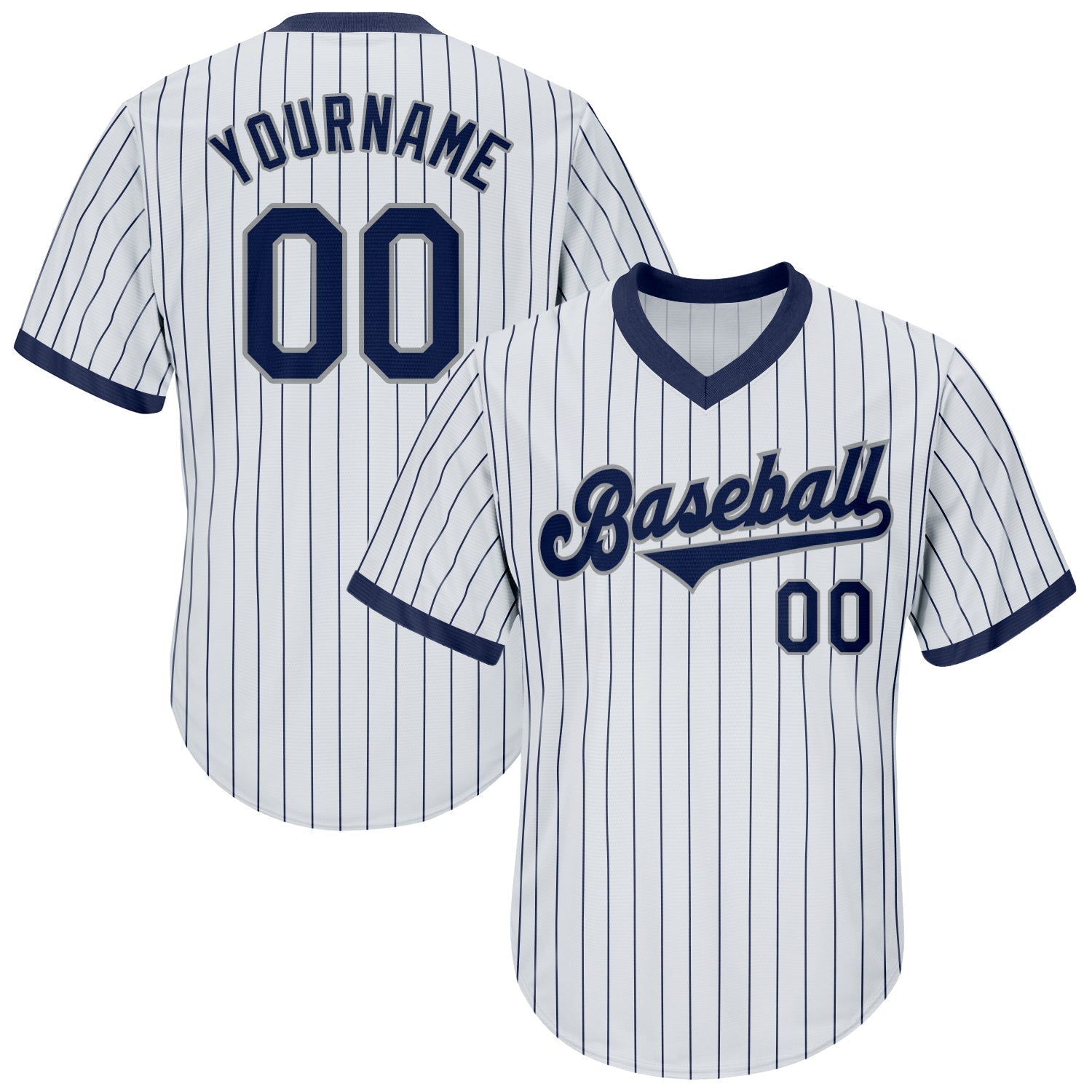 Custom White Navy Pinstripe Navy-Gray Authentic Throwback Rib-Knit Baseball Jersey Shirt baseball jersey product view 1