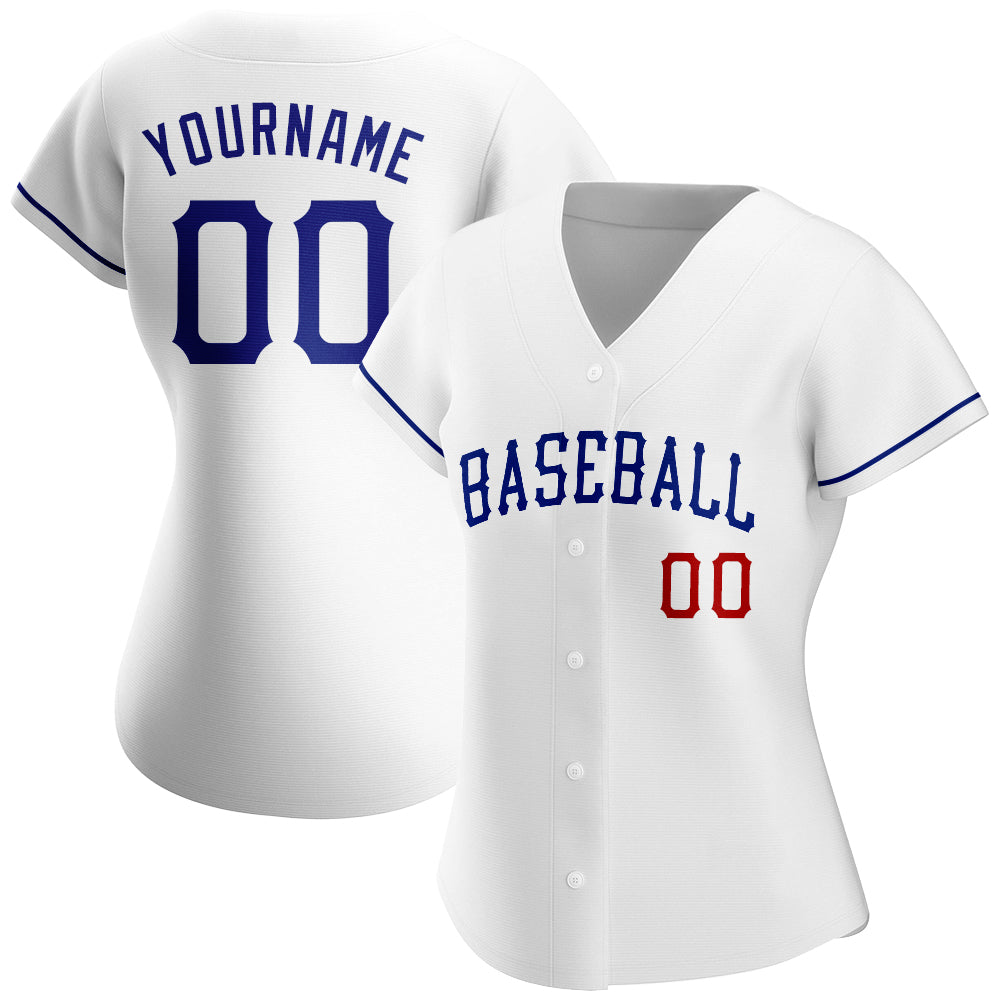 Custom White Royal-Red Authentic Baseball Jersey baseball jersey product view 2