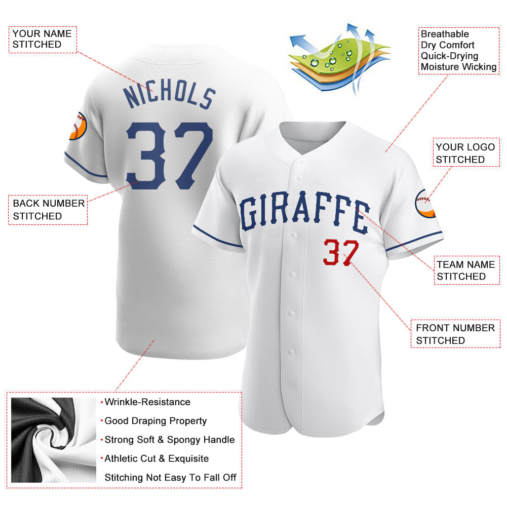 Custom White Royal-Red Authentic Baseball Jersey baseball jersey product view 3