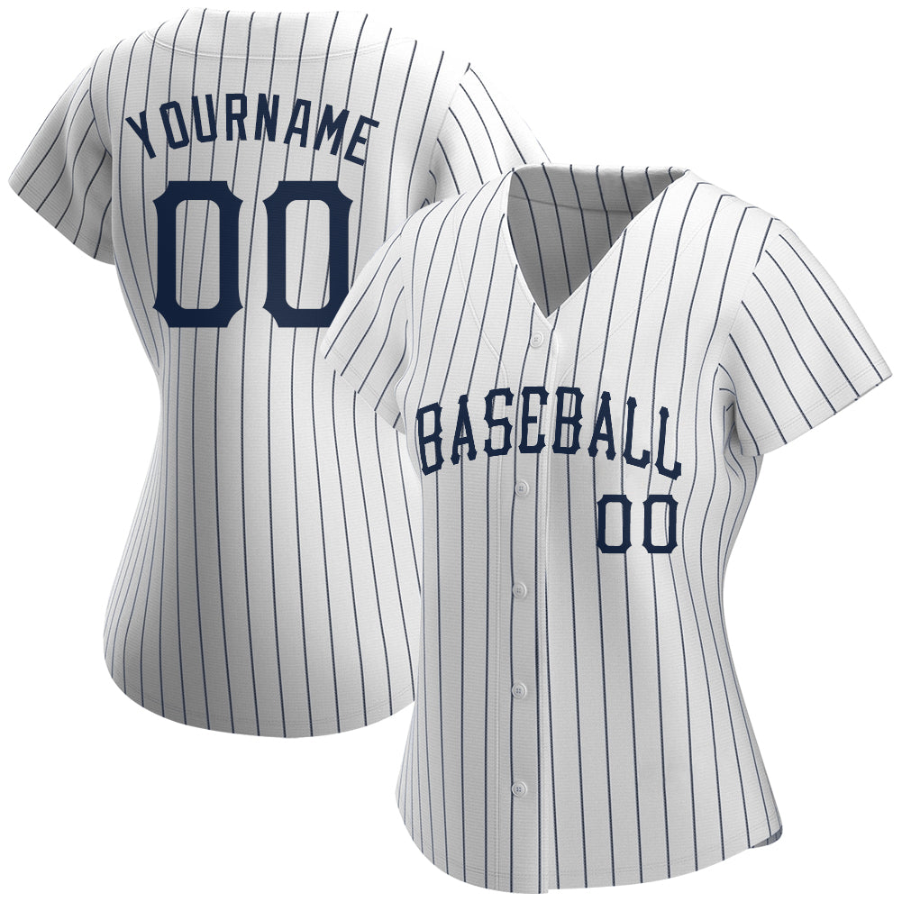 Custom White Navy Pinstripe Navy Authentic Baseball Jersey baseball jersey product view 2
