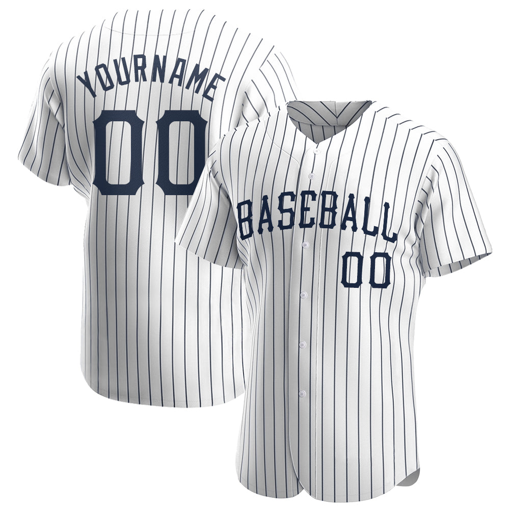 Custom White Navy Pinstripe Navy Authentic Baseball Jersey baseball jersey product view 1