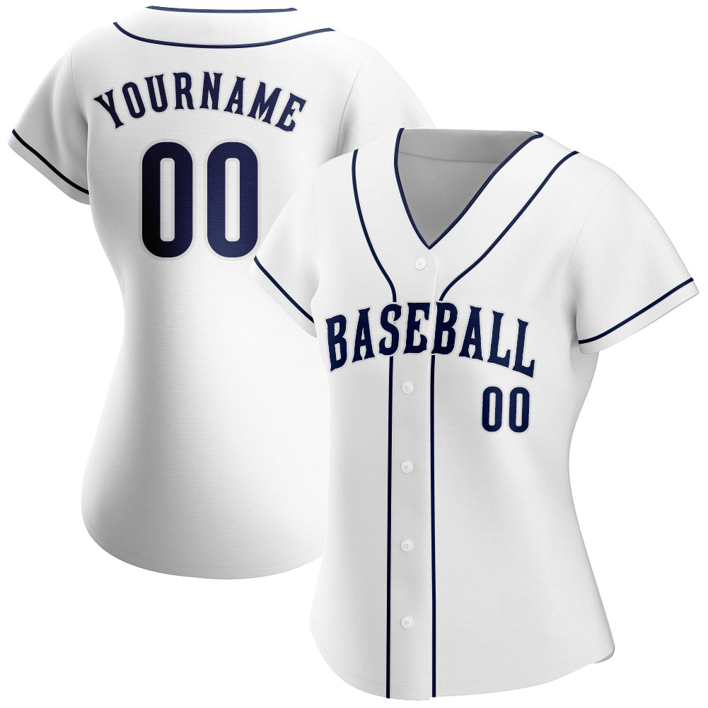 Custom White Navy-White Authentic Baseball Jersey baseball jersey product view 2
