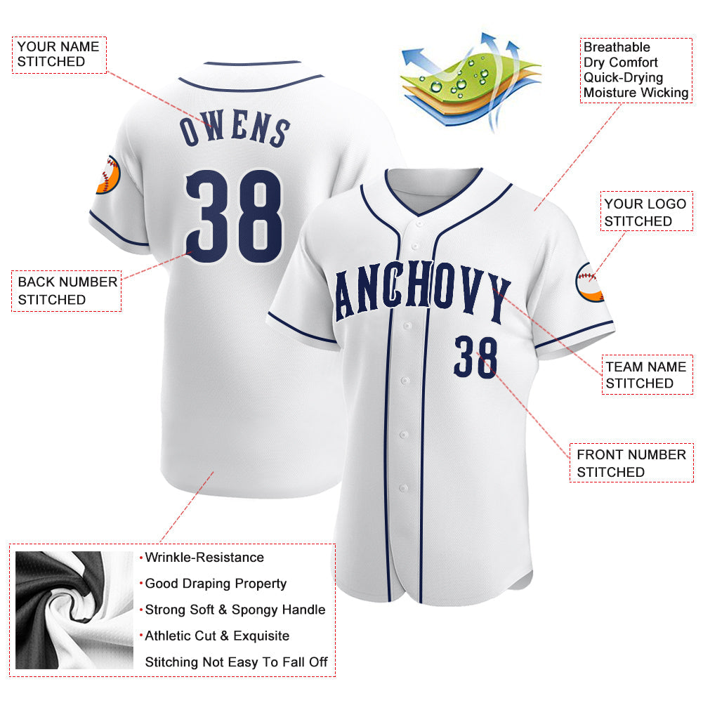 Custom White Navy-White Authentic Baseball Jersey baseball jersey product view 3