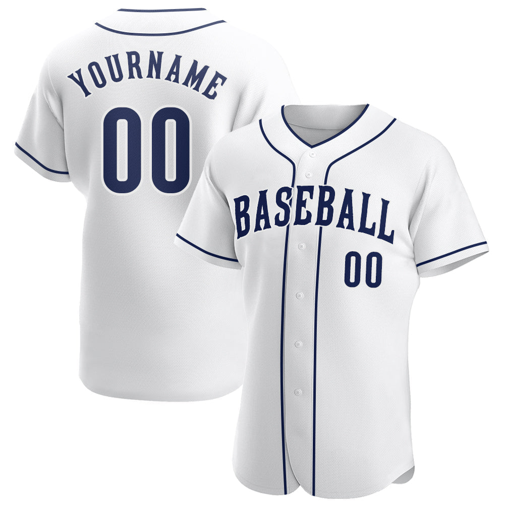 Custom White Navy-White Authentic Baseball Jersey baseball jersey product view 1