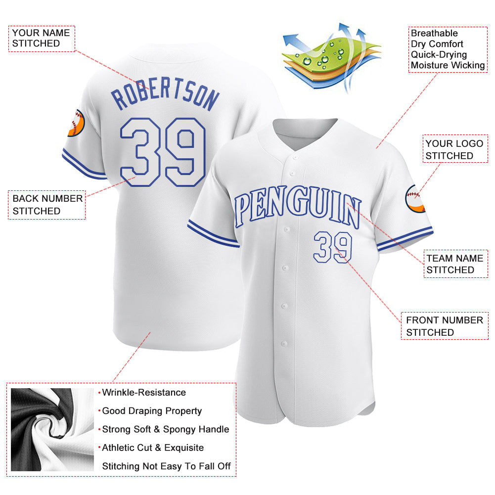 Custom White White-Royal Authentic Baseball Jersey baseball jersey product view 3