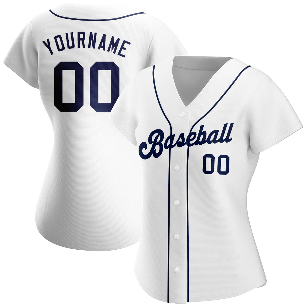 Custom White Navy Authentic Baseball Jersey baseball jersey product view 2