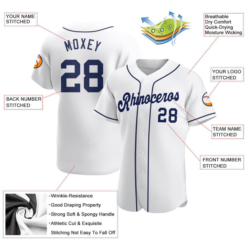 Custom White Navy Authentic Baseball Jersey baseball jersey product view 3