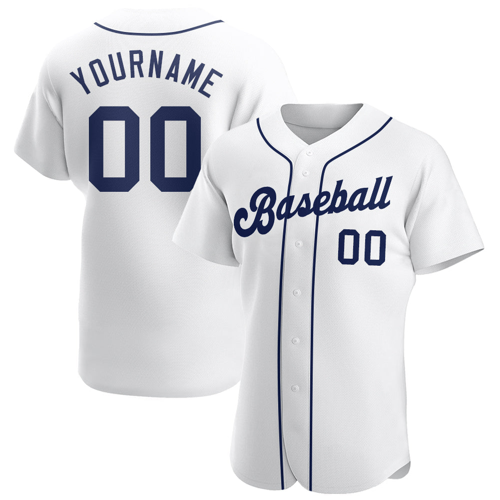 Custom White Navy Authentic Baseball Jersey baseball jersey product view 1