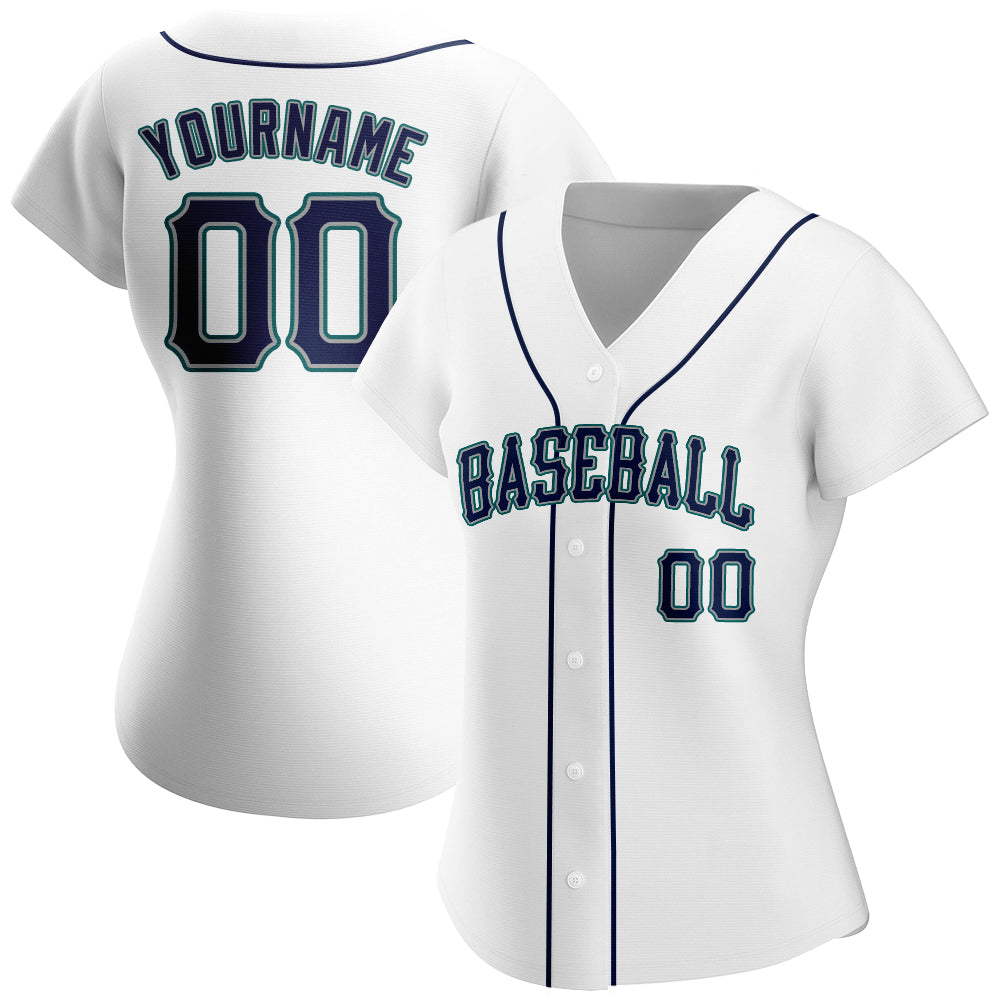 Custom White Navy-Teal Authentic Baseball Jersey baseball jersey product view 2