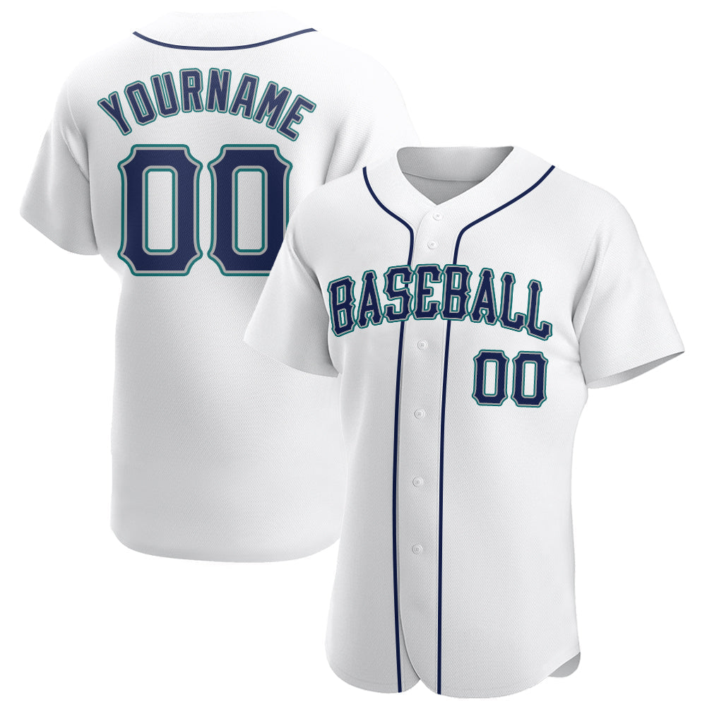Custom White Navy-Teal Authentic Baseball Jersey baseball jersey product view 1