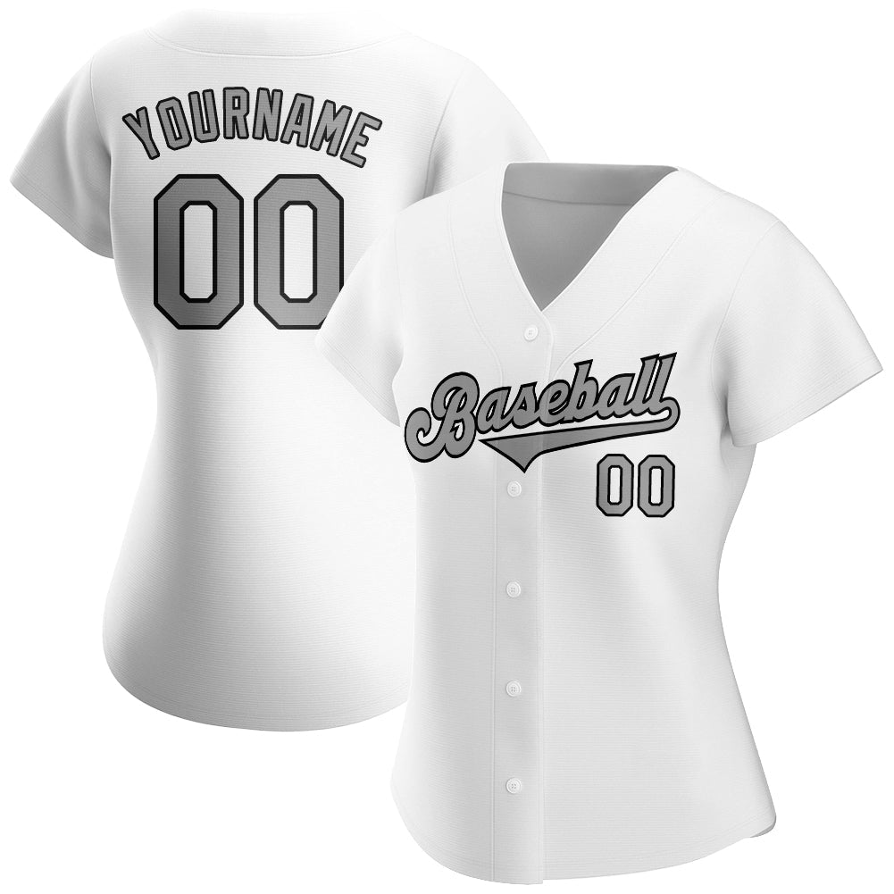 Custom White Gray-Black Authentic Baseball Jersey baseball jersey product view 2