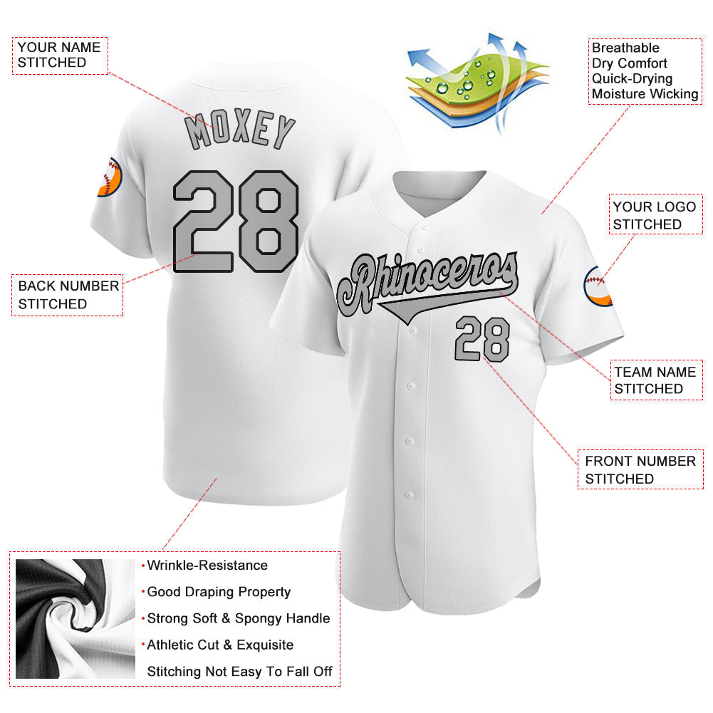 Custom White Gray-Black Authentic Baseball Jersey baseball jersey product view 3