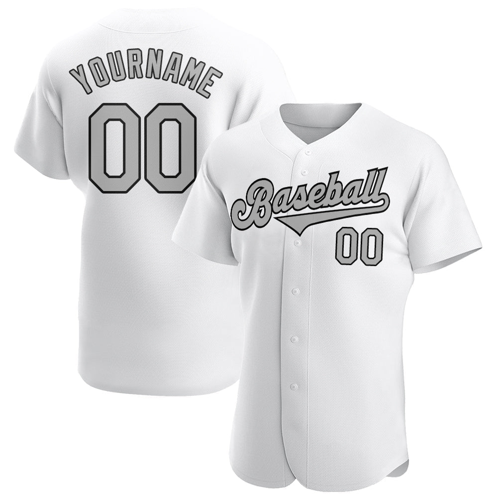 Custom White Gray-Black Authentic Baseball Jersey baseball jersey product view 1