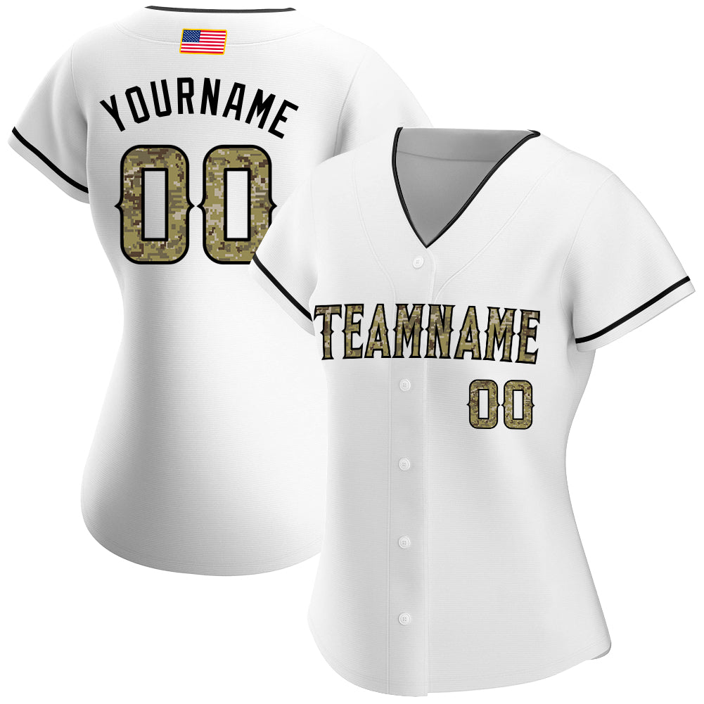 Custom White Camo-Black Authentic American Flag Fashion Baseball Jersey baseball jersey product view 3