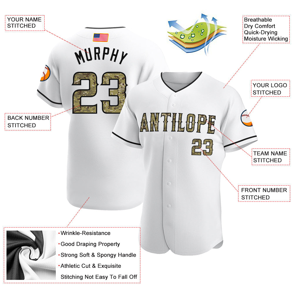 Custom White Camo-Black Authentic American Flag Fashion Baseball Jersey baseball jersey product view 4