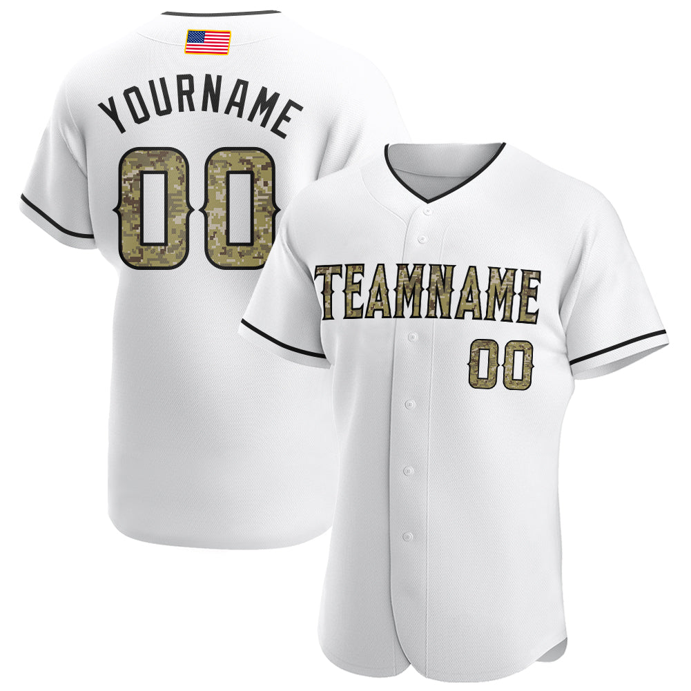 Custom White Camo-Black Authentic American Flag Fashion Baseball Jersey baseball jersey product view 1