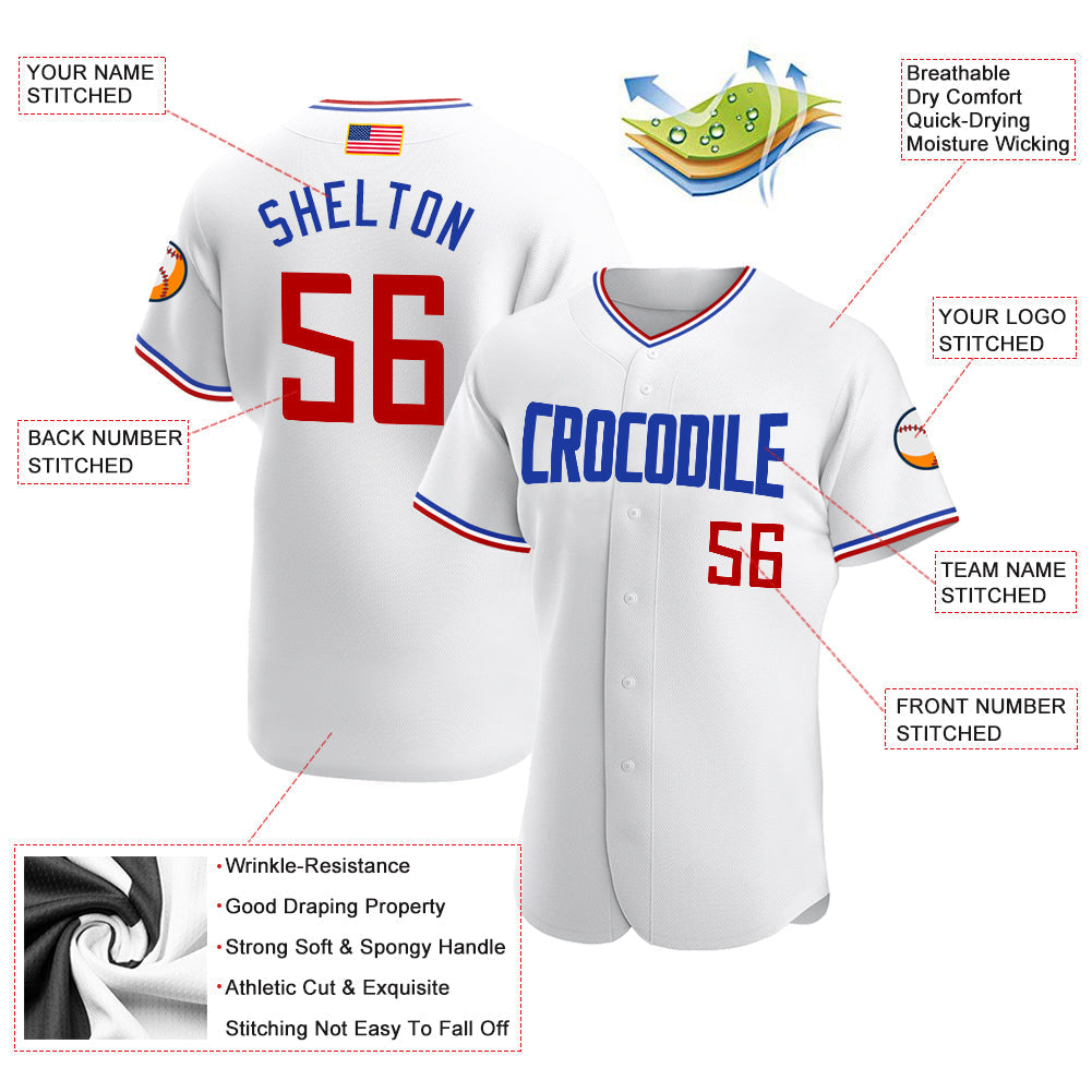 Custom White Red-Royal Authentic American Flag Fashion Baseball Jersey baseball jersey product view 3