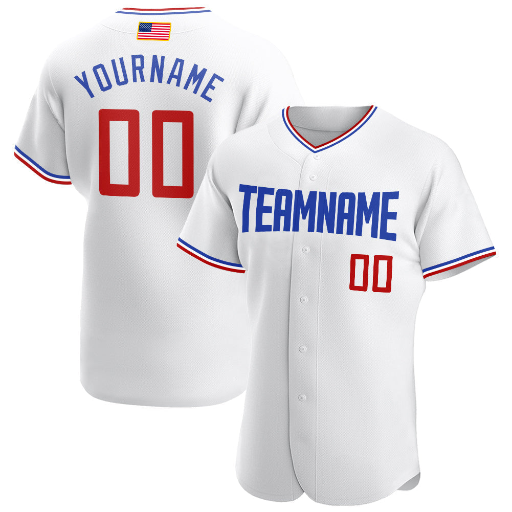 Custom White Red-Royal Authentic American Flag Fashion Baseball Jersey baseball jersey product view 1